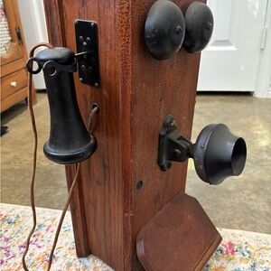 Vintage Wooden Wall Telephone with Black Accents